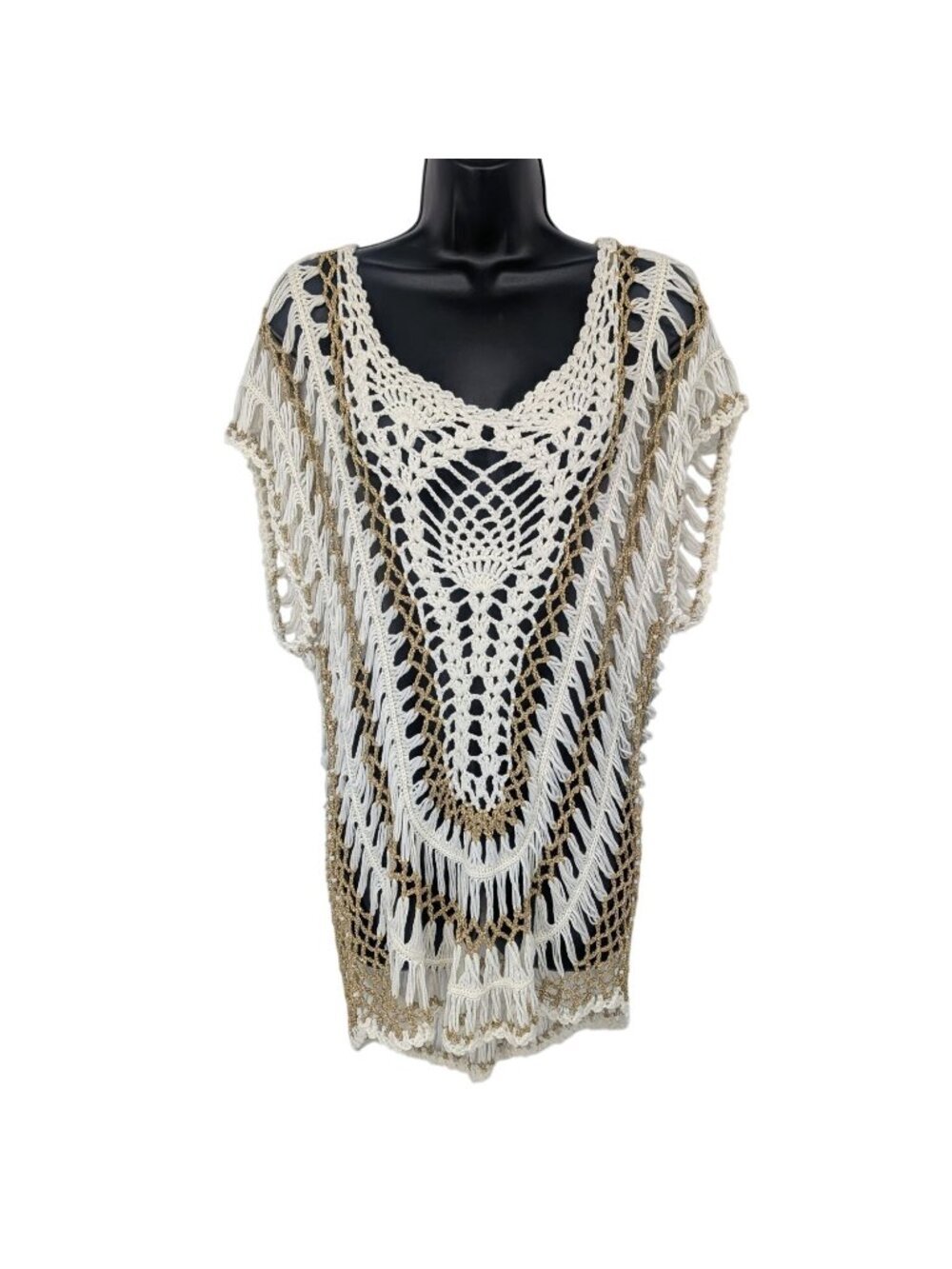 Boho Crochet Tunic Top‎ Open Knit Festival Beach Coastal Hippie Y2K  Boho Large